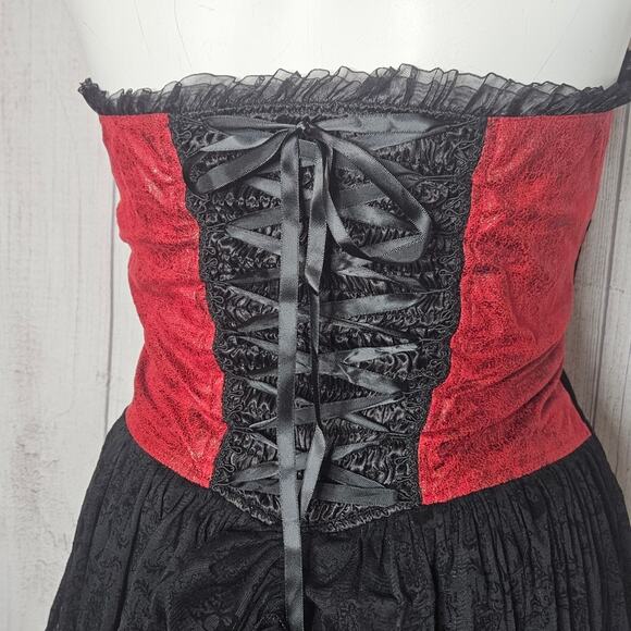 Devil Fashion Steampunk Basque Corset Top with Lace Skirt & Bustle, size M/L - Picture 8 of 10